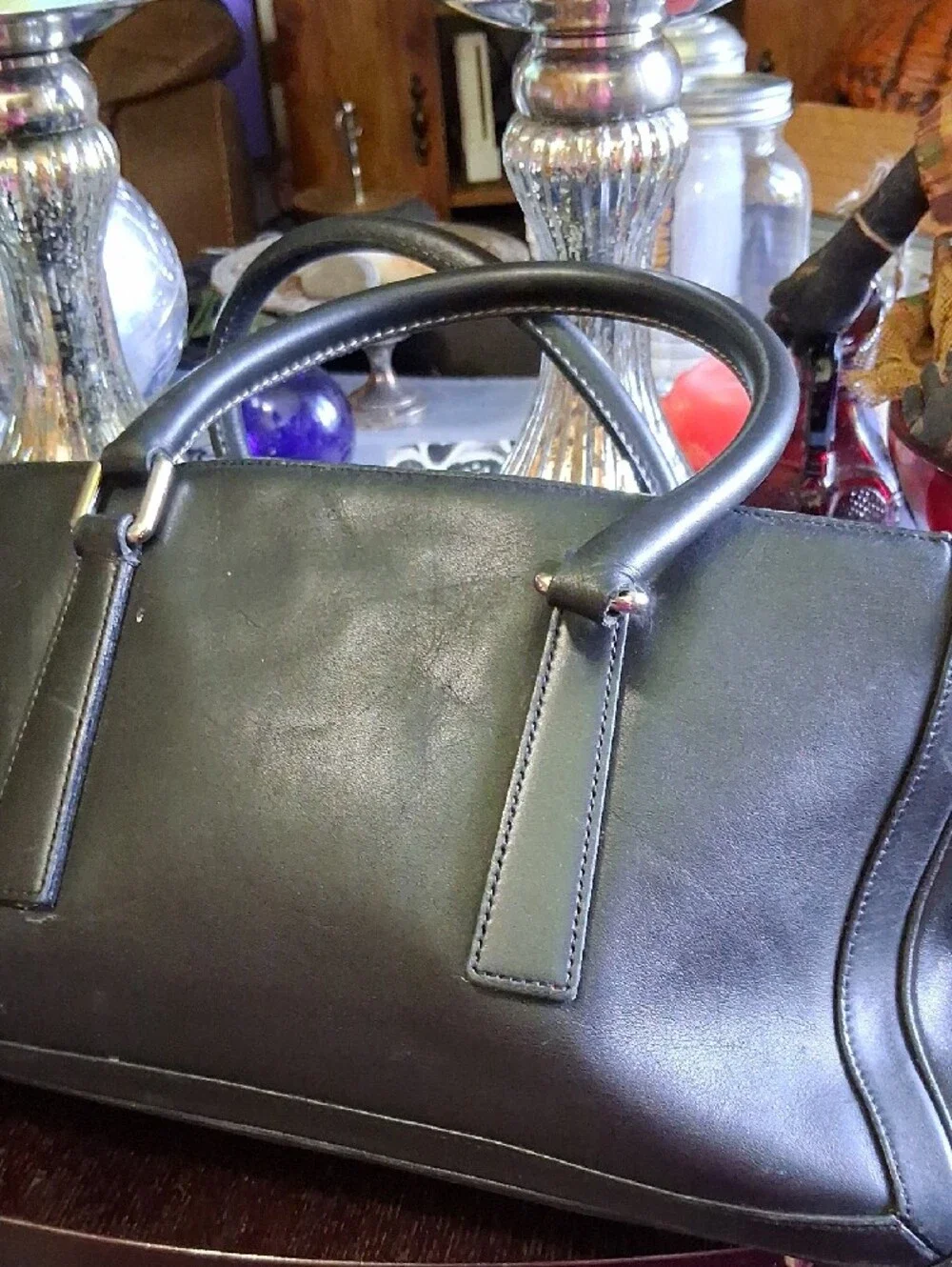 Coach Black Leather Satchel with Silver Hardware Accents